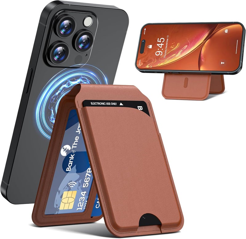 Frapkom Magnetic Wallet for iphone, Leather MagSafe Wallet for iPhone 17/16/15/14/13/12 Series, ID Window, Card Slot, RFID Blocking, for magsafe phone wallet（brown） - Image 1